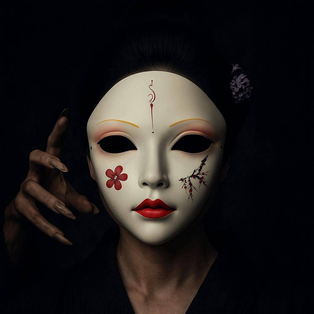 Kreativ Helansikts Cosplay Geisha Mask Utklädning Spöklik Hanfu Cosplay Mask Maskerad Blomma Japansk Mask Leksak Barnleksaker