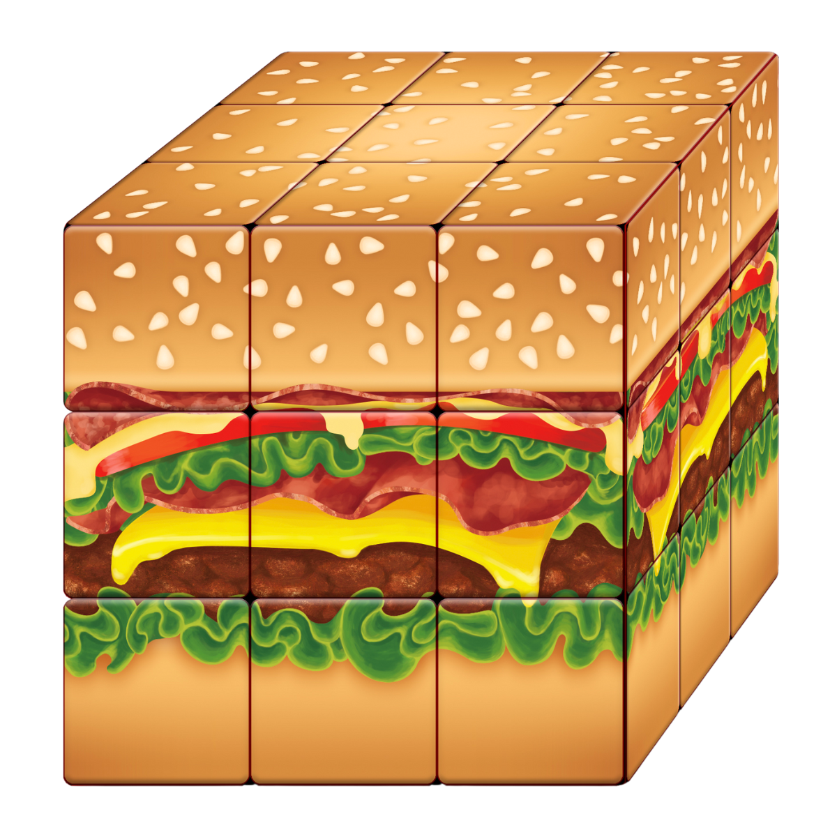 Calvin's Puzzle Yummy Cheeseburger 3x3 Cube - Novelty Food Cube