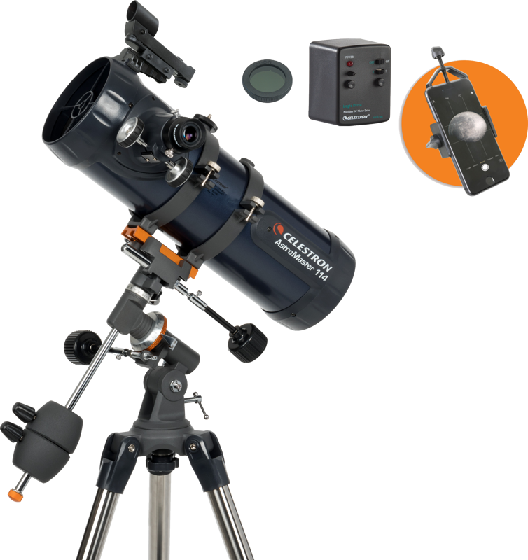 Celestron Astromaster 114EQ-MD with Phoneadapter and Moonfilter