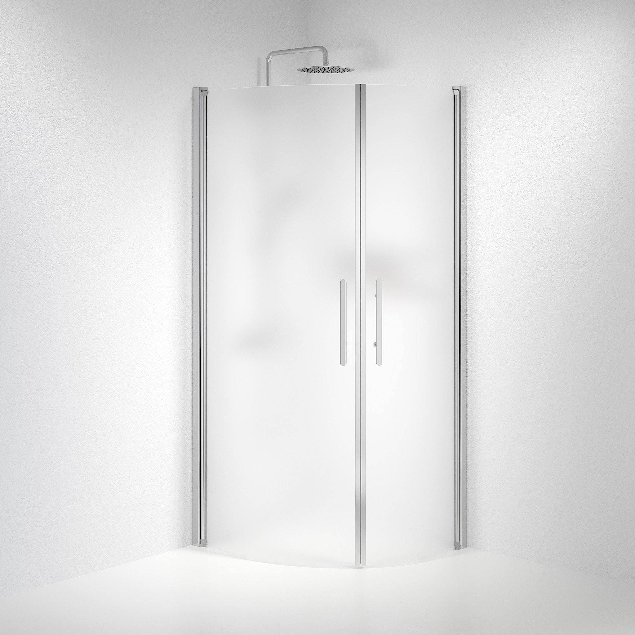 Vänern Brusehjørne, Buet, Krom Profil, Frostet Glas - 90 x 100 cm