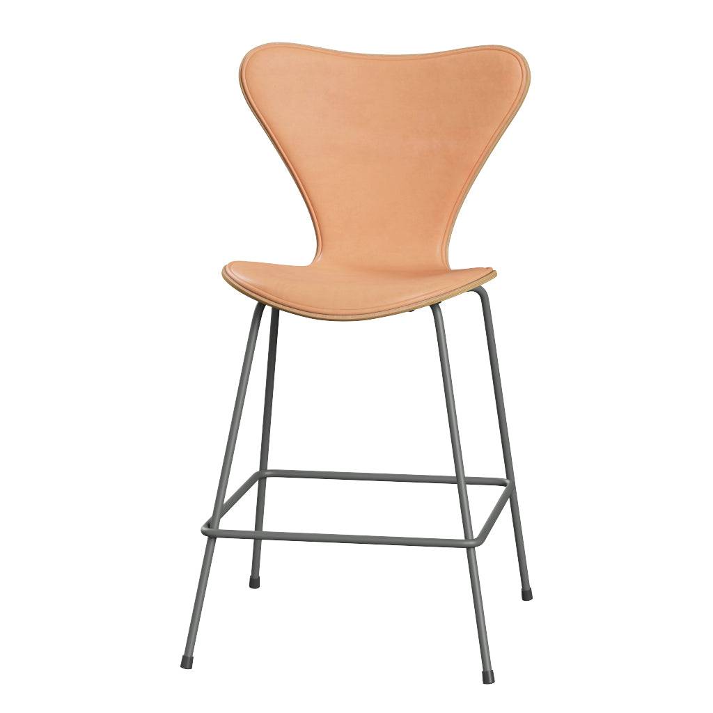 Fritz Hansen - 3187 lav barstol, naturfiner og forsidepolstret i Natur læder Bøg - Silver Grey stel - Jacobsen Plus