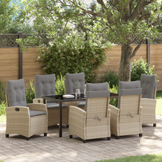 vidaXL 7 Stk Have Spisesæt med puder Beige Poly Rattan