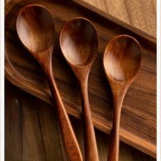 TEMU 3pcs Wooden Soup Spoon Suitable For Stirring And Eating. Japanese Small Wooden Spoon Solid Color Rice Spoon Wooden Spoon Long Handle Spoon Soup For Eating And Mixing. 22.5cm Bamboo Spoon.