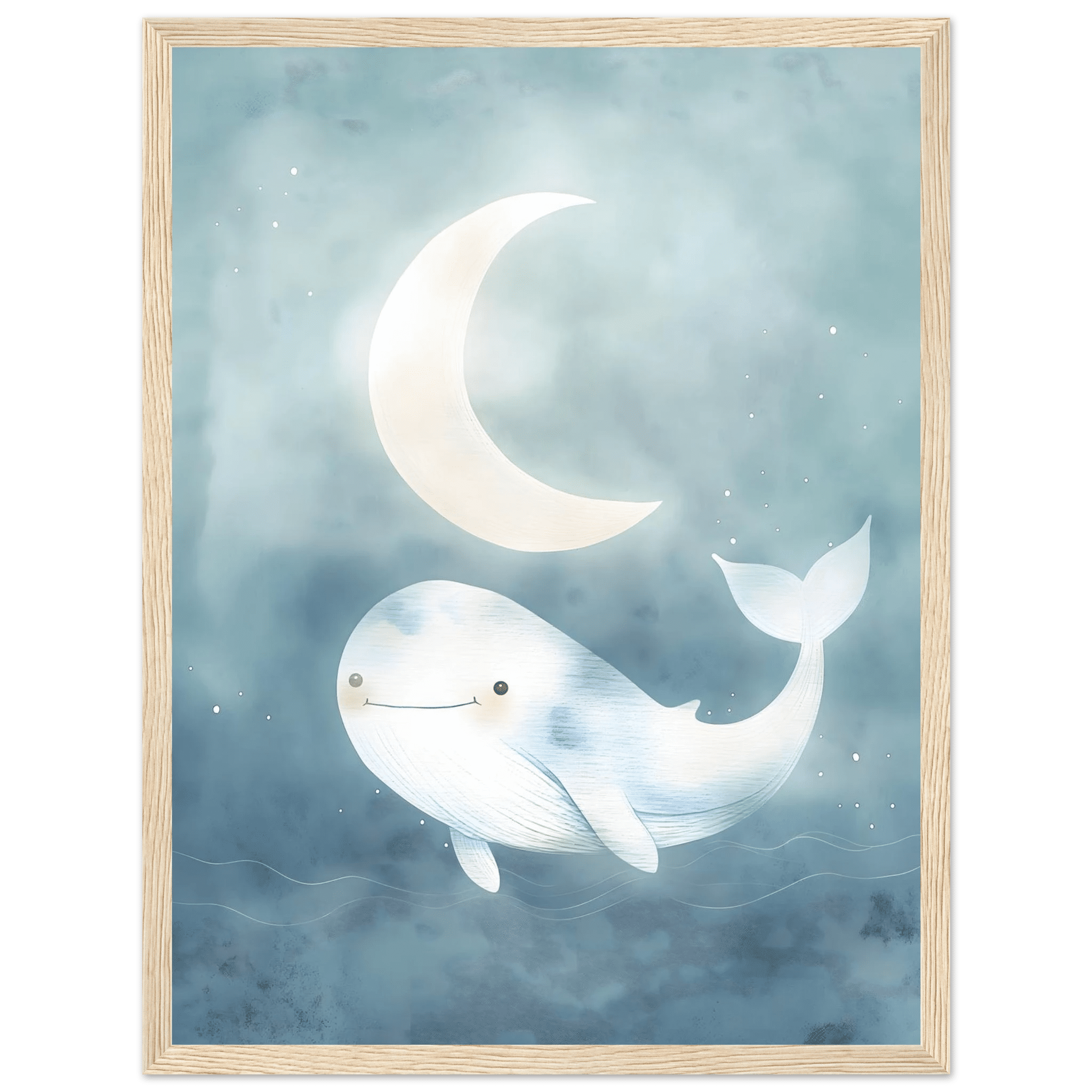 Val och måne poster-30x40 cm / 12x16″ / Med ram / Ljust trä