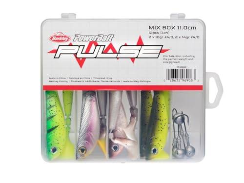 Berkley Pulse Shad gummifiskedrag och jigghuvud krok set – set med paddel svans gummibete med matchande jiggädda för gädda, abborre, gös