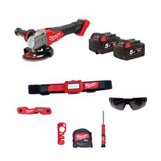 Milwaukee Milwaukee M18 FSAG125-0 vinkel sliber + 2 x 5,0 batterier + tilbehør