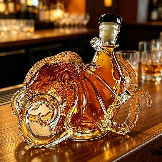 Whiskykaraff med bläckfiskdesign Glasvinflaska Försegling Bevarar klarblå färg