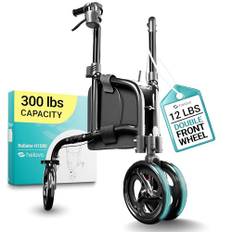 Helavo rollator 3 hjul endast 5,5 kg - Inomhusrollator smal för platt, rollator lätt att fälla ihop, platt rollator i aluminium med dubbla framhjul