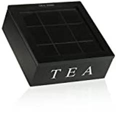 COM-FOUR® telåda med 9 fack - svart förvaringslåda av trä och glas för te - tepåselåda med visningsfönster - teförvaring - telåda (1 x svart teask)