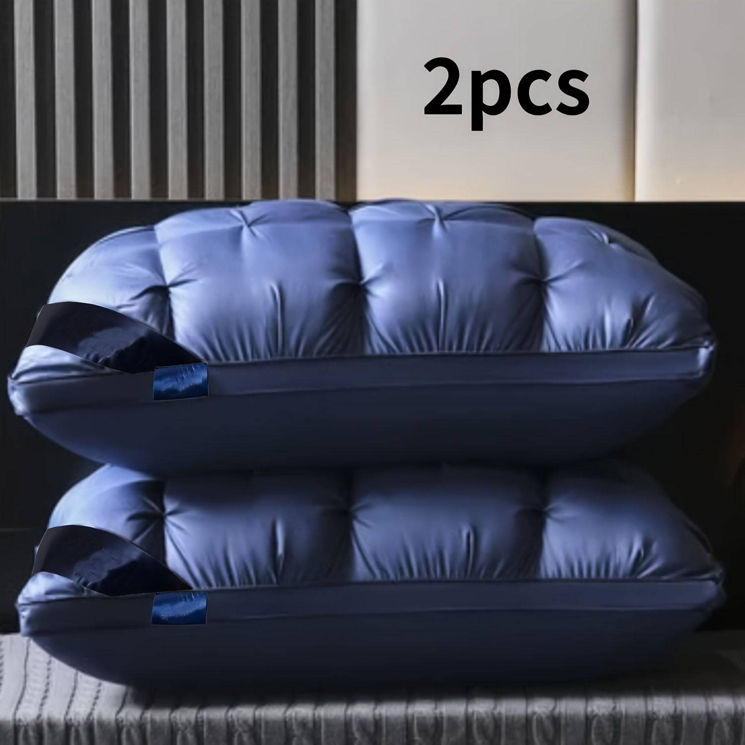 Neck Support Pillow for Sleep - Breathable Bed Pillow with Moisture-Wicking Technology, - 2Pcs-Blue / 70*42
