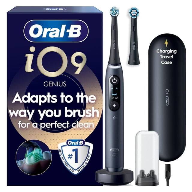 Oral-B iO9 Eltandborste Svart 2 Tandborsthuvuden, Resefodral med laddare & Hållare till borsthuvud