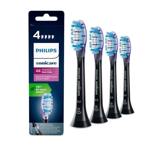 PHILIPS Sonicare G3 Premium Gum Care-borsthuvud – 4 borsthuvuden till elektrisk tandborste, rengör tänder och tandkött, svart (modell HX9054/33)