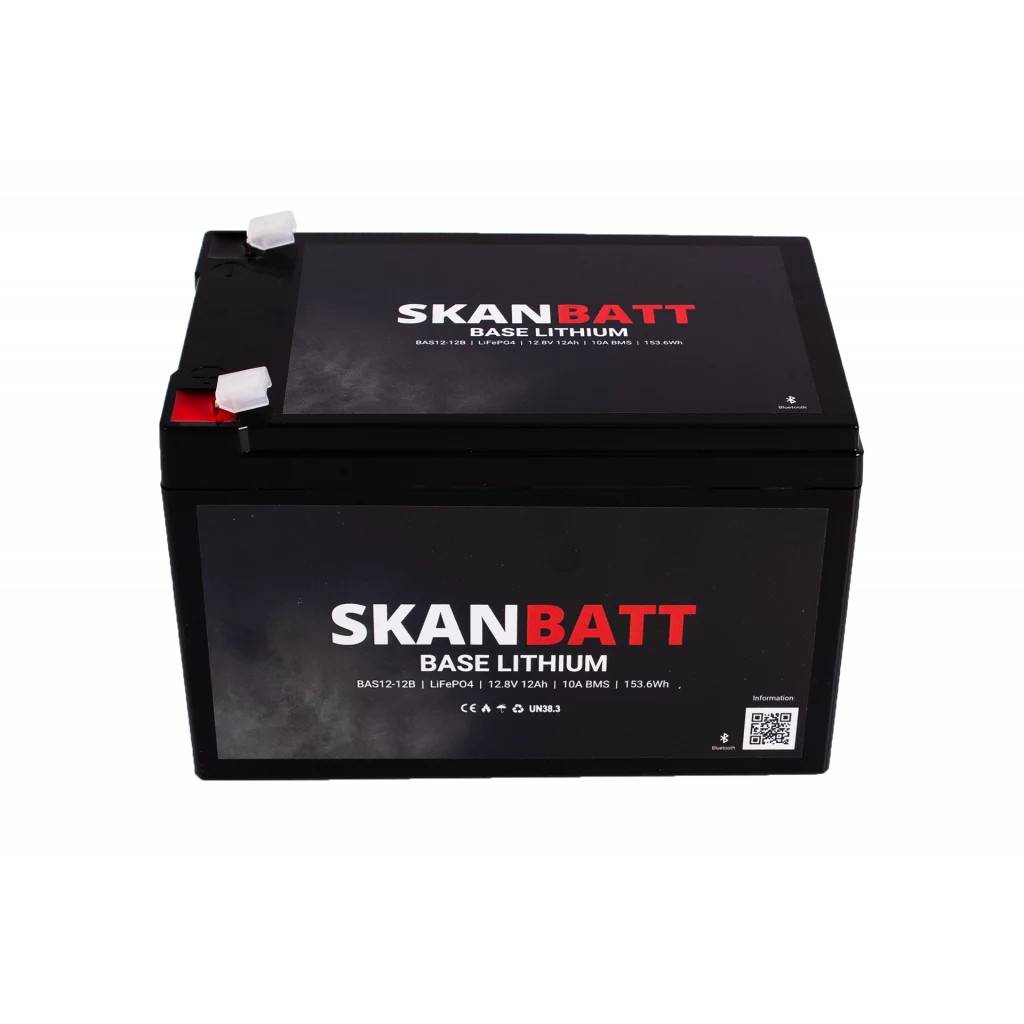 SKANBATT Base Lithium - 12V 12Ah 10A BMS - Bluetooth - 151x98x95mm - 3 Års garanti