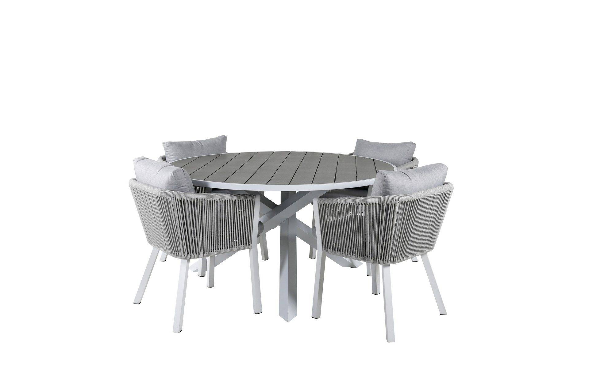 Parma Matgrupp Utomhus Rund Ø140cm + 4 Virya Matstolar - Brun/Vit utomhus Vit,Grå Venture Home
