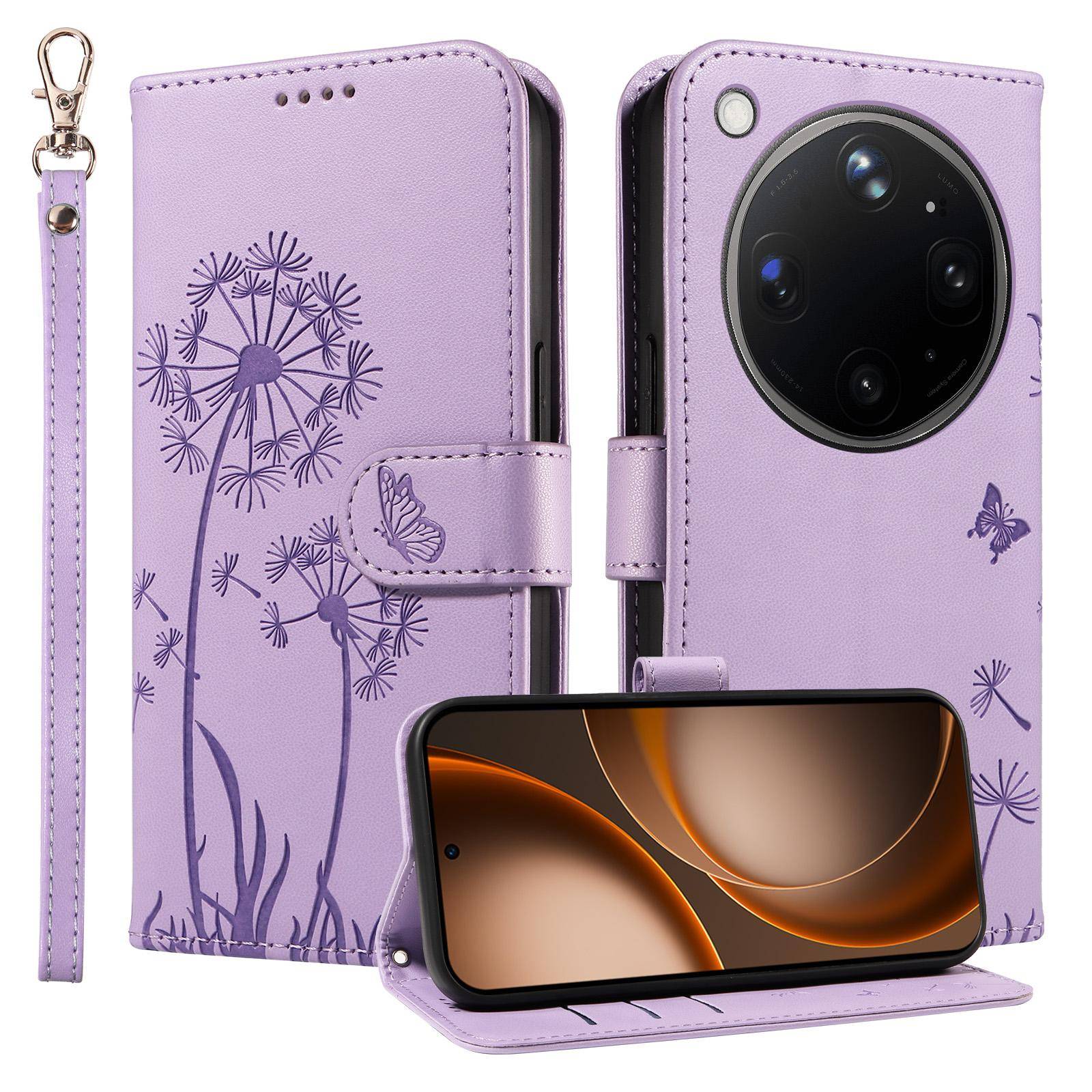 Läderplånbok Fodral med Lock för OPPO Find X8 X9 Pro Ultra Telefonfodral Skydd | Maskros Präglad Design Skyddande Stöd mörkgrön färg