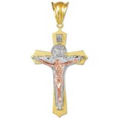 Cross Pendant Necklace in 9ct Three-Tone Gold