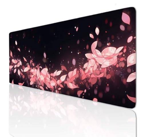 Rosa musmatta 140 x 60 x 0,4 cm musmatta XXL gaming stort skrivbordsunderlägg halkfri, musmatta skrivbordsunderlägg med sydda kanter, mus tangentbord matta, utökad stor musmatta 3–679