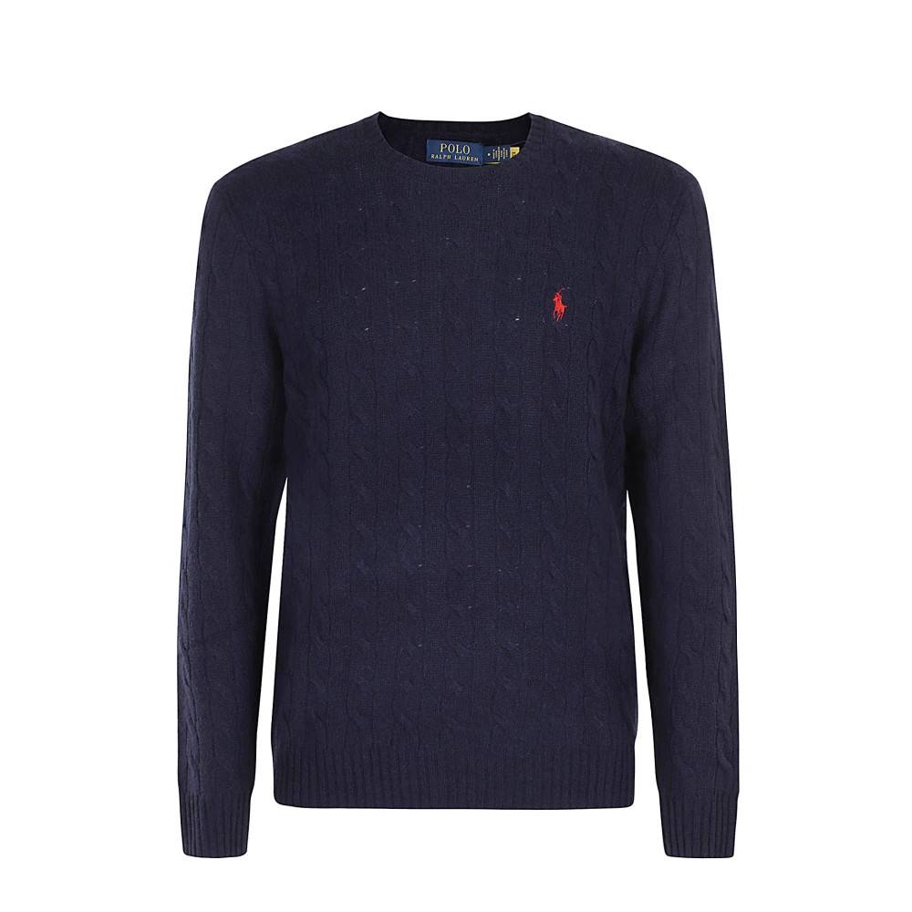 Polo Ralph Lauren Kashmir Flettet Uld Krave - Strik - Herre - Blå - S - Uld