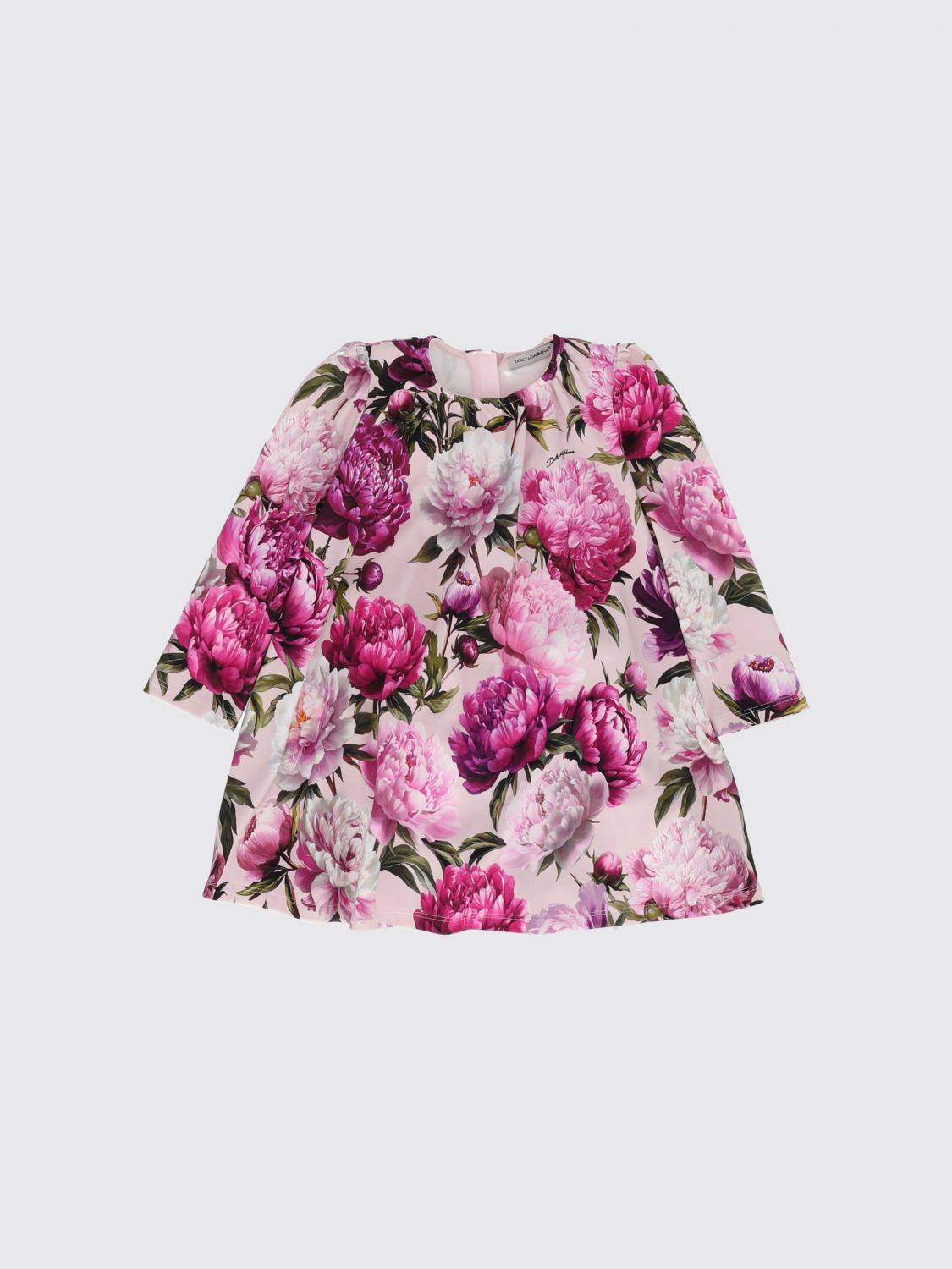 DOLCE &amp; GABBANA Kurzes langärmeliges Baumwollkleid von für Mädchen mit Blumendruck - 12M