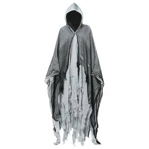 Generisch Halloween Geister Umhang mit Kapuze - Halloween Kostüm Gruselig Sensenmann Kostüm Halloween-Kostüm Horror Geisterbraut Kostüme Halloweenkostüm Erwachsene für Herren Damen