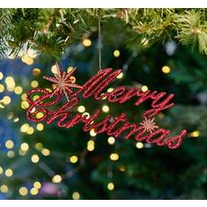 Merry x-mas julgransdekoration guld - Röd / Guld (B: 19 x H: 7,5 cm)