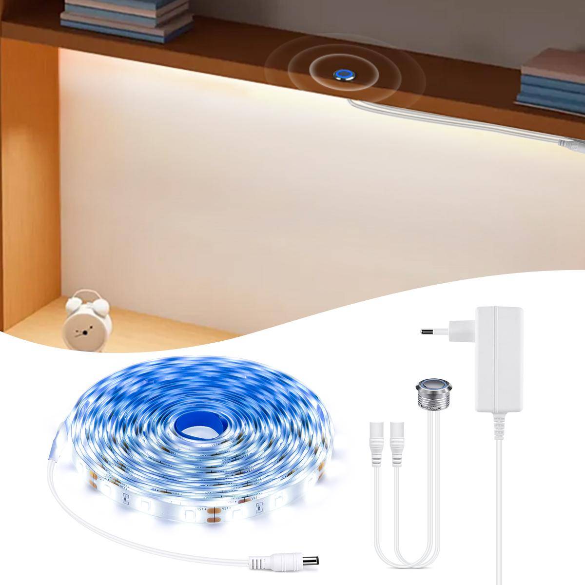 DC 12V SMD2835 LED-list Ljus Vattentät Bärbar Med Dimbar Pekinduktionsbrytare För Sovrum Garderob Skåp TV-bakgrundsbelysning