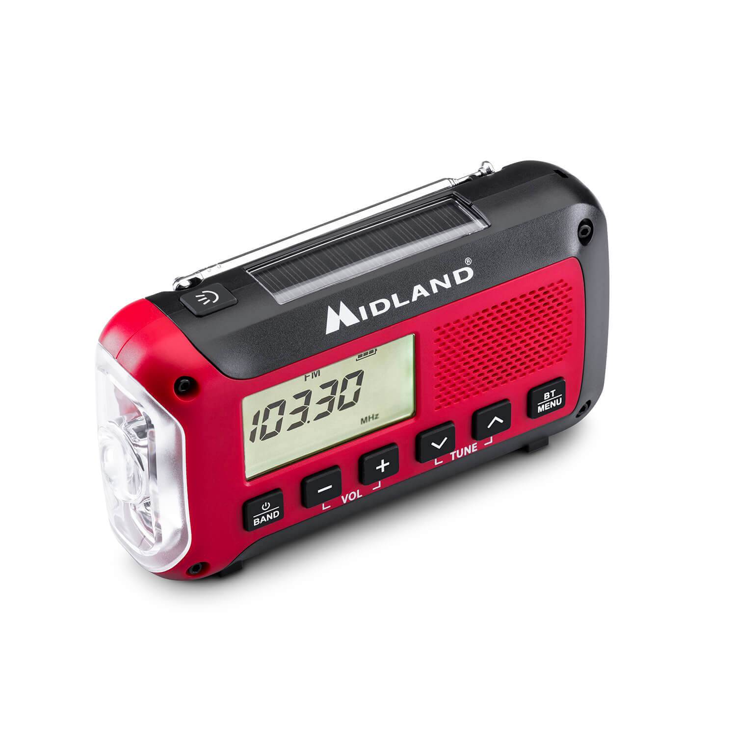 Nödradio MIDLAND ER250BT, powerbank 2600mAh, Bluetooth, röd-svart