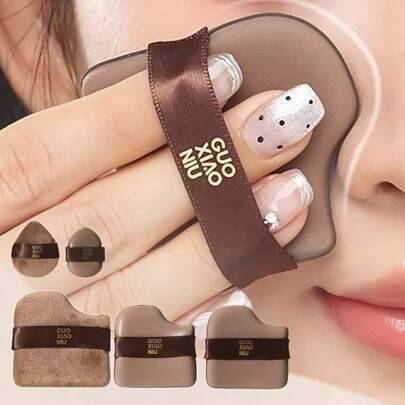 6-delars set chokladpuffar, dubbelsidig luftkuddepuff, sminkpuffset med luftkudde, läderpuff, svamppuff, torra och våta skönhetsverktyg, makeup-puff f - Chokladbrun