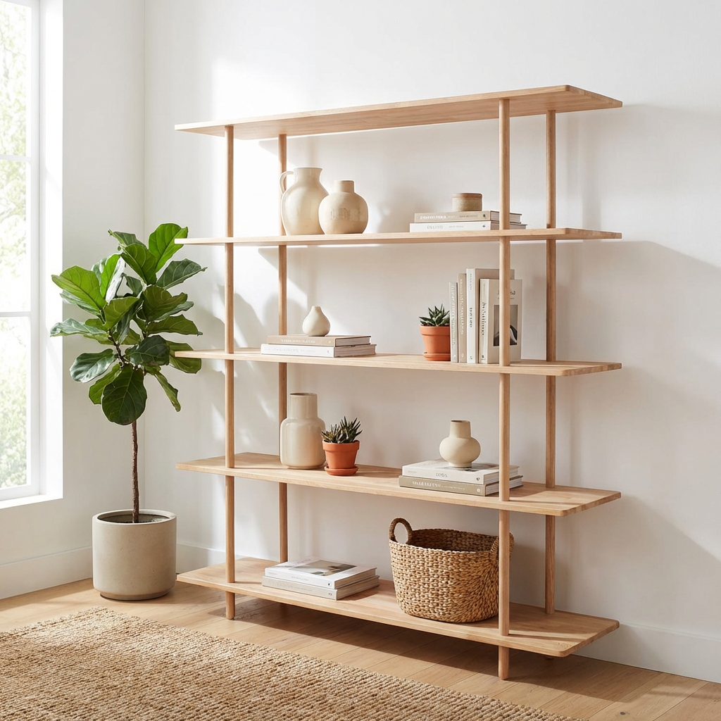 Loop - Reol med fem hylder i massiv eg og bredde 140 cm Ubehandlet