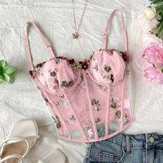 WYWH Vacation Green Fishbone Broderad Mesh Bralette - Babyrosa - L,M,S,XL,XS