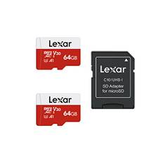 Lexar Micro SD Karte 64GB 2er Pack, Speicherkarte Micro SD mit Adapter, Bis zu 100 MB/s Lesegeschwindigkeit, UHS-I, U3, A1, V30, C10, 4K UHD microsdxc SD Karte für Kamera, Smartphone