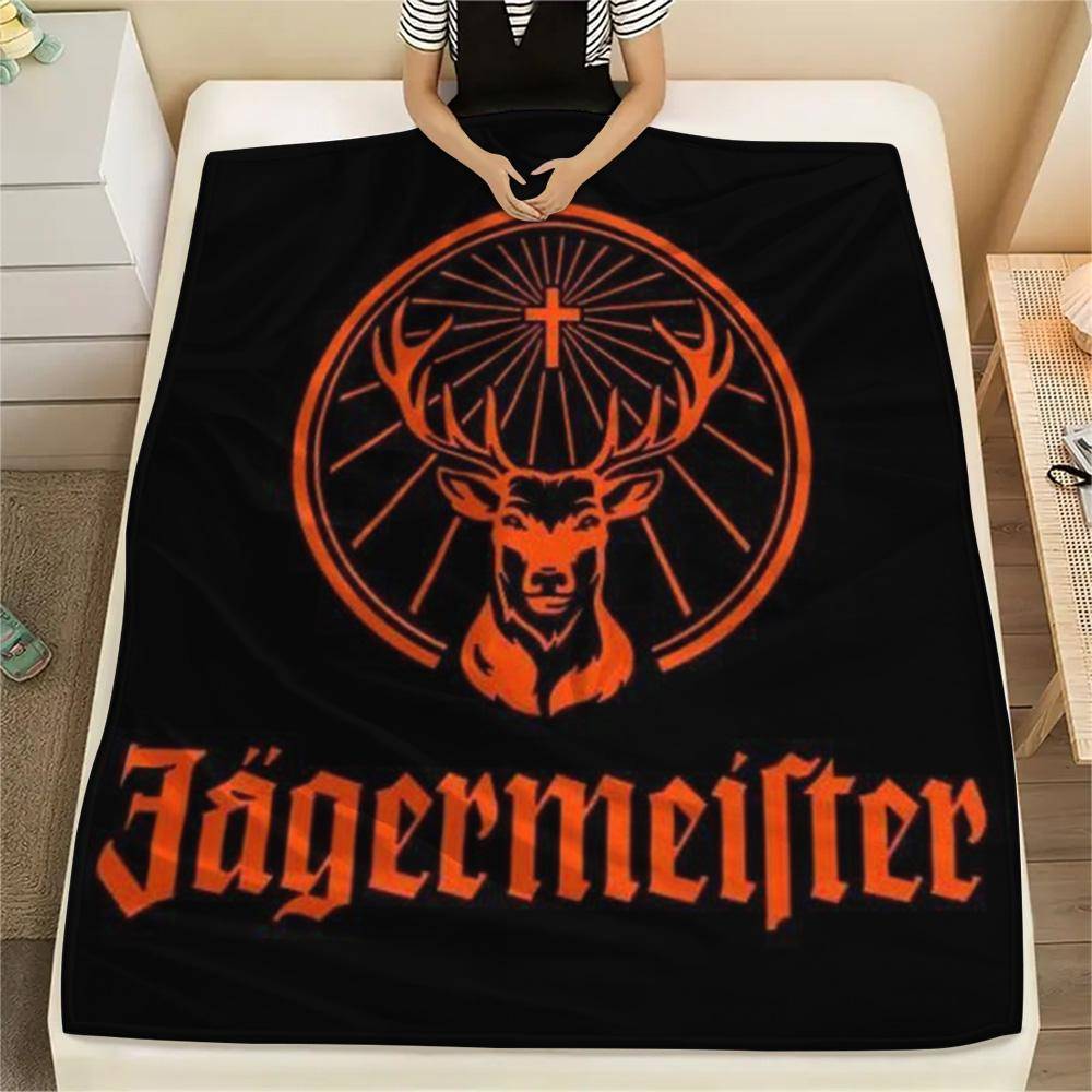 Jagermeister Hjortlogotyp Svart Bakgrund Tryck Flanellfilt Mjuk Varm Pläd för Soffa Säng Soffa Barstil Heminredning Gåva
