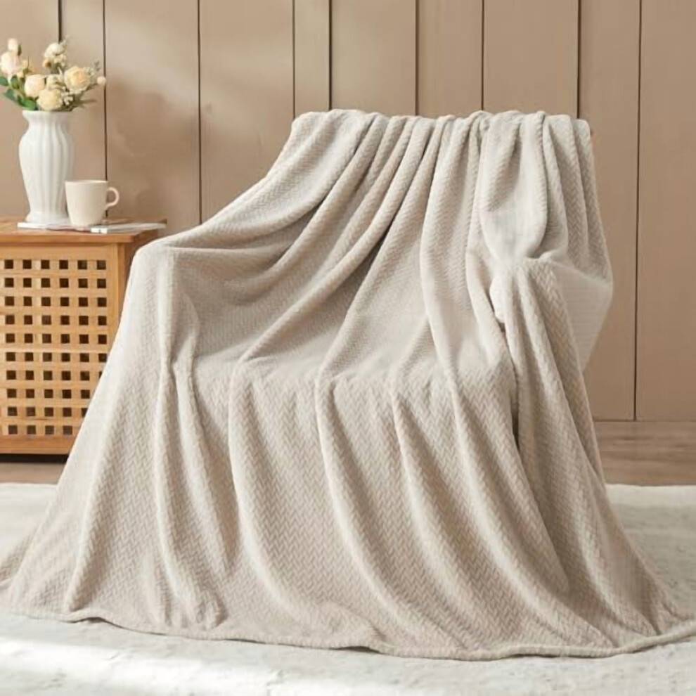 Superblødt tæppe i hør, premium silkeagtig flannelfleece, bladmønster, letvægts sengetæppe, helårsbrug (hør, tæppe (50"x60"))