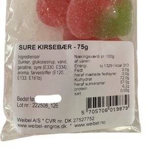 Vingummi: Weibel sure kirsebær fladpose 75g