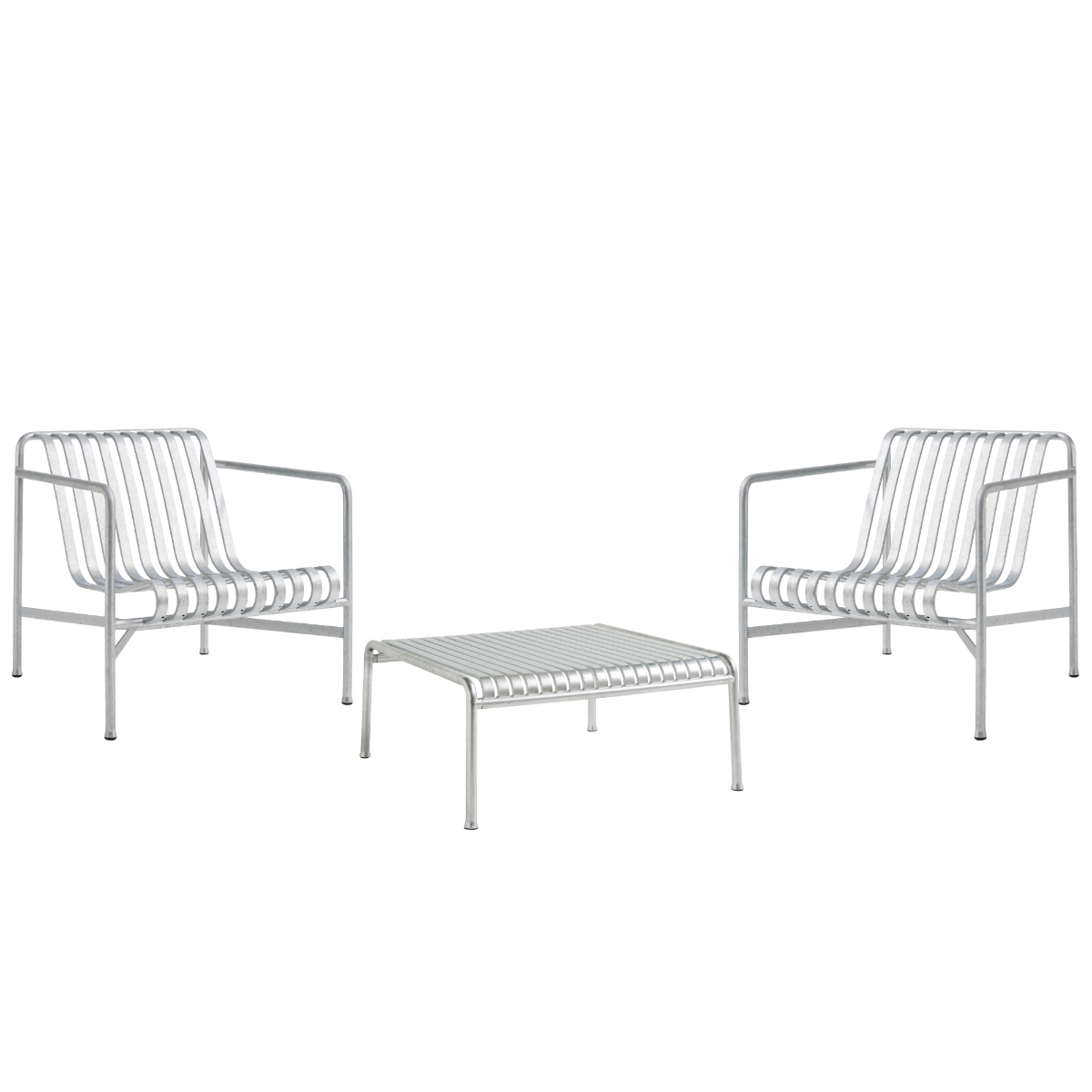 HAY Palissade Sæt 2 x Lounge Chair Low x Et Low Table - Hot Galvanised Steel