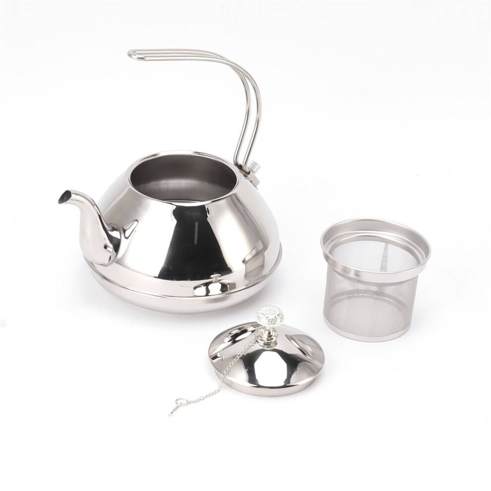 Tekande i rustfrit stål med aftagelig infuser, temaskine til komfur med filter til gaskomfurer og åben ild, fortykket spejlblankt design,