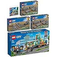 BRICKCOMPLETE Lego City 5-pack 60335 järnvägsstation, 60238 växlar, 2 x 60205 skenor och 30588 barnplats