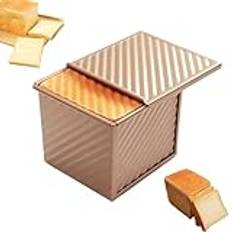 EVDZNA Brödform med lock, 14 x 12,2 x 11,2 cm bröd bakform, brödform non-stick, rostat bröd brödform, brödform, brödbakplåt med lufthål, för bröd, kakor, guld