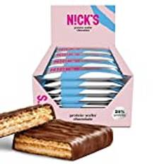 NICKS Protein Wafer Bar | 25% Protein | 198 Calories | Low carb Choklad Kexbar Snack utan tillsatt socker, glutenfri (Chocolate, (24x40g))