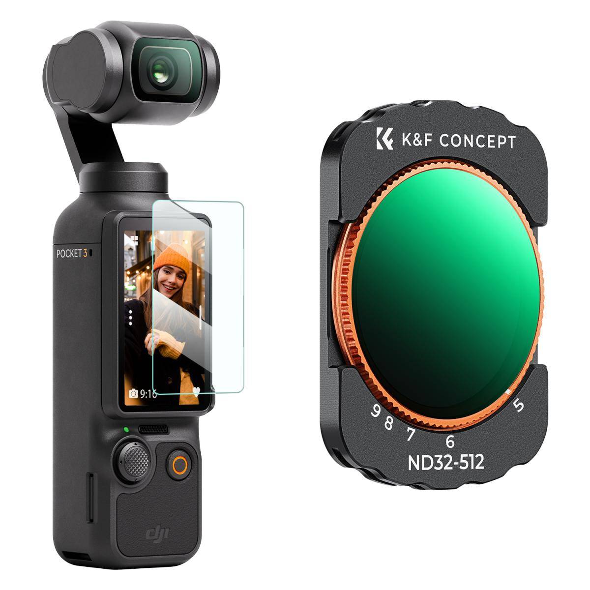 KENTFAITH DJI Osmo Pocket 3 / DJI Osmo Pocket 4 ND32-512 (5-9 Stop) Filter Magnetic Variable  Neutral Density Filters 28 Layer nano-coated HD Optical Glass