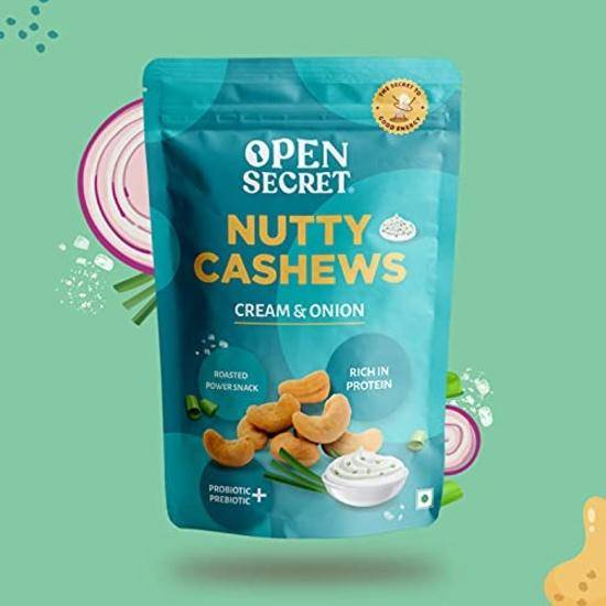 Open Secret 100% Natural Premium Cream and Onion Salted Cashews 135 g Pack of 25| Whole Crunchy Salted Cashew | Gluten Free & Protein
