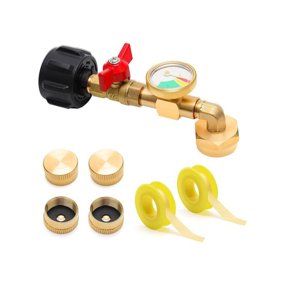 7PCS Propane Refill Adapter with Valve and Gauge Sets for QCC1 Propane Tank 90 Degree Propane Refill Pressure Adapter