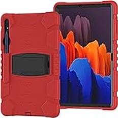 Fodral till Samsung Galaxy Tab S7 FE/S8 Plus/S7 Plus 12,4 tum, hybrid stöttåligt robust skyddsfodral Tab S8 Plus/S7 FE 5G fodral 30 cm med pennhållare ställ silikonskydd (röd)