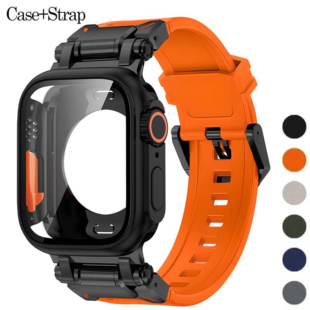 Fodral+mjuk rem för Apple Watch Ultra 2 Band 49mm 45mm 44mm Metallkontaktdon i rostfritt stål TPU-armband Iwatch 9 8 7 6 SE 5 4