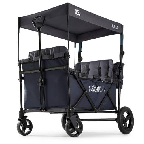 FableKids Follower Stroller Leo X4Plus med tak | Vikbar transportvagn | Belastbar upp till 20 kg per säte | 4X 5-punktsbälte | 360° terränghjul | Oxford 600D| Ventilationsnät | Blåbär Blå