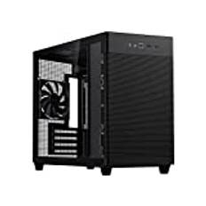 ASUS Prime AP201 härdat glas (svart) – MicroATX-gamingchassi för PC (radiatorfäste upp till 360 mm, verktygslösa sidopaneler, USB 3.2 Gen 2 typ-C frontpanel)