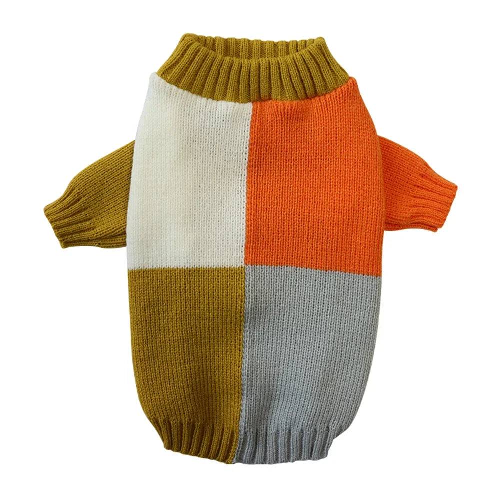 Colour-Block Knitted Sweater for Small Dogs & Cats - Yellow Orange / S / SPC (S)