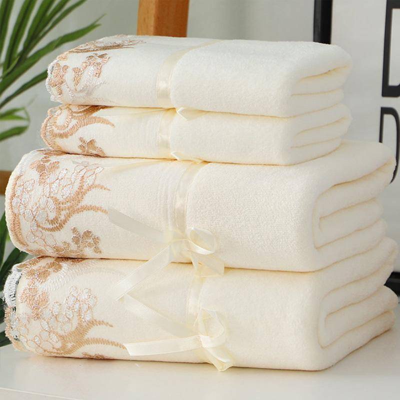 Mikrofiberhandduk Lyxig Spetsbroderad Badhandduk Gåva Ansiktshandduk Badhandduk Snabbtorkande Frottéhanddukar gul