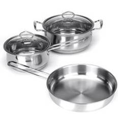 3 st/set förtjocka rostfritt stål matlagning soppgryta nonstick stekpanna kastrull med glaslock för induktionshäll gasspis