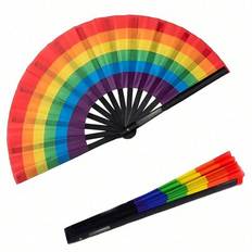 2 st/1 st - Stor regnbågshandfläkt, Pride färgglad vikbar rave, handhållna fläktar för Pride Day-festivalparad, handfläkt festivalfläkt presentfläkt h - Multifärgad (1 st,2 st)
